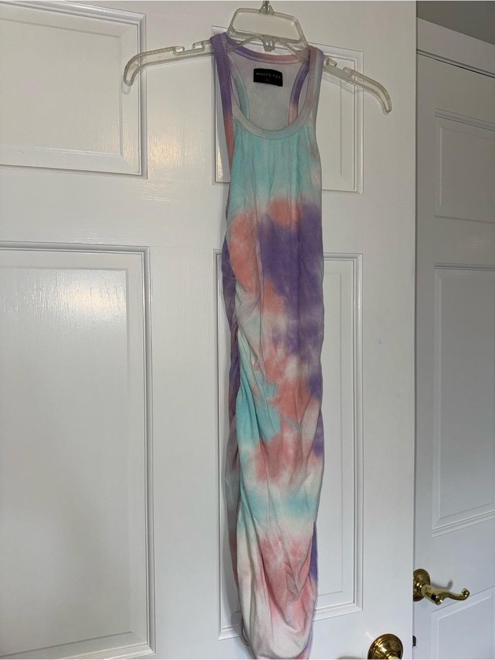 White Fox Boutique Tie-Dye Midi Dress in Aqua, Purple, Coral